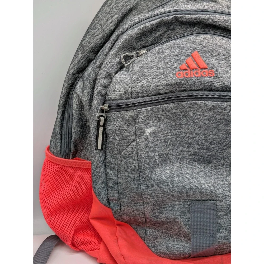 Adidas Backpack Gray Heather Red Multi Pocket School Gym Travel Bag 20x15